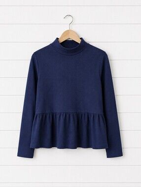 NWT Crown & Ivy Navy Blue Peplum PS Long Sleeve Sweatshirt Turtleneck